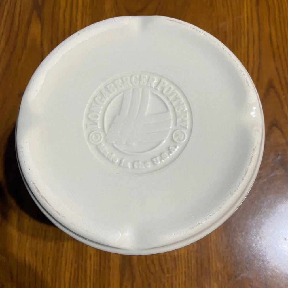 Longaberger Homestead Pottery Crock Utensil Holder Ivory Basketweave Made in USA